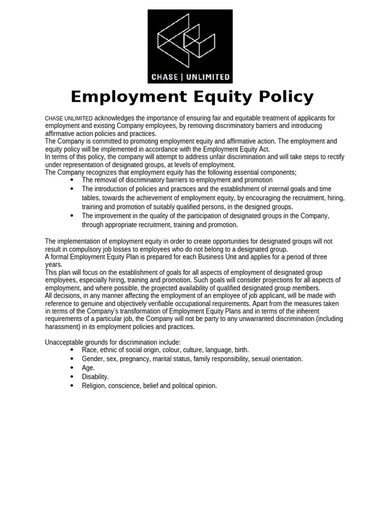 Employment Equity Policy Rev 001 | PDF
