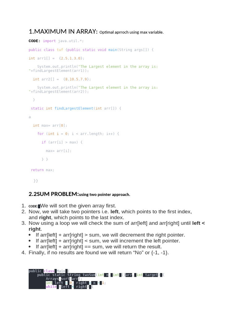 1.maximum in Array:: 2.2sum Problem | PDF