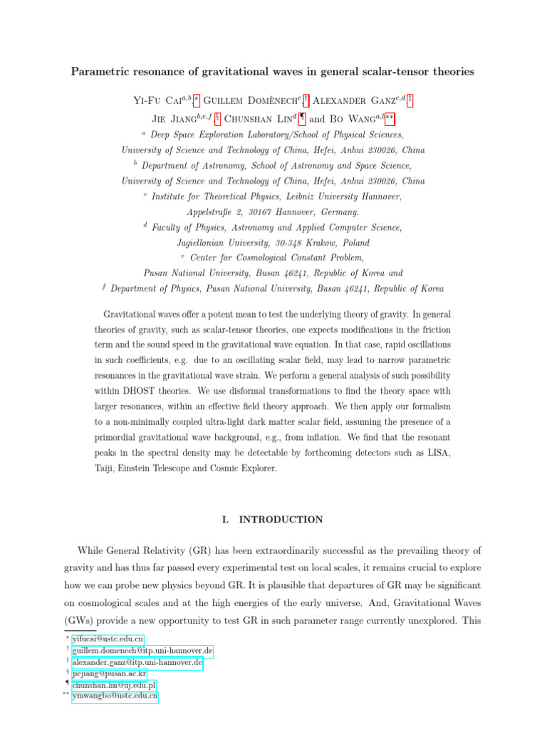 Parametric Resonance of Gravitational Waves in General Scalar-Tensor ...