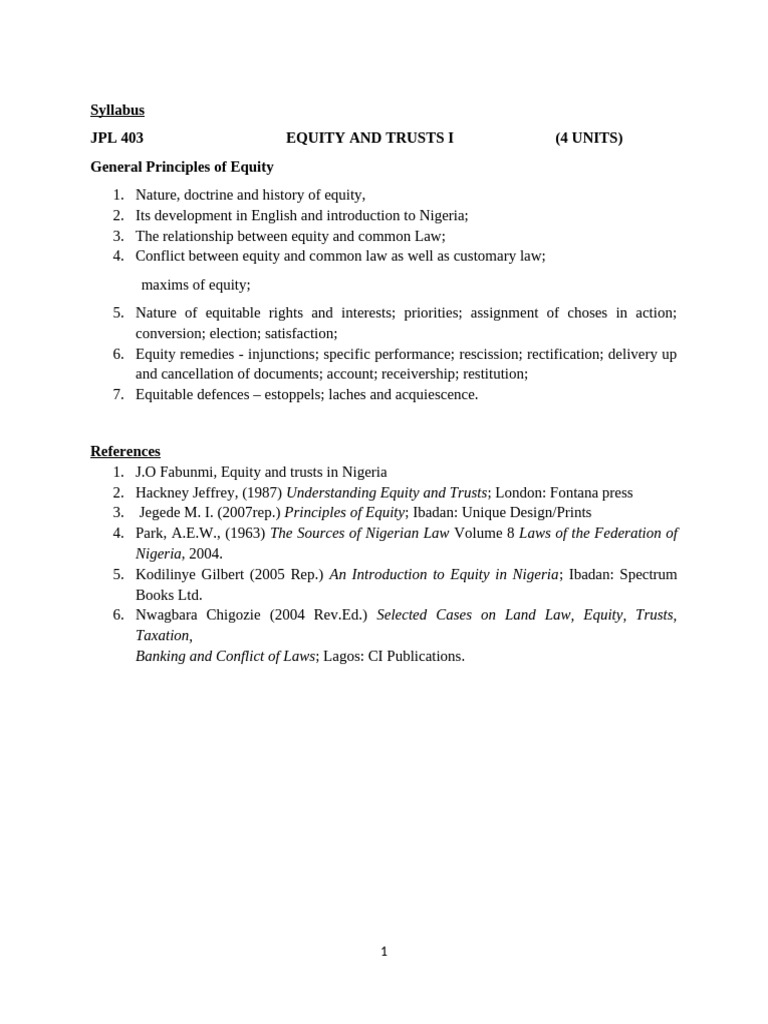 Lecture Note On Equity and Trust Law I 2021 | PDF