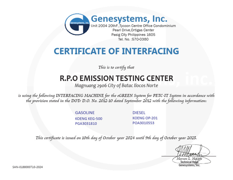 Certificate Of Interfacing Rpo Pdf