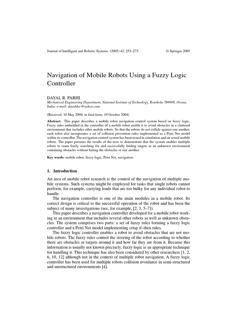Navigation of Mobile Robots Using A Fuzzy Logic Controller | PDF