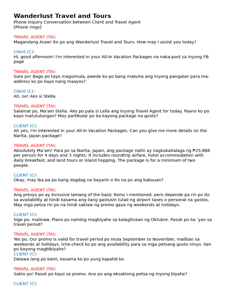 Travel Inquiry for Japan Vacation Package | PDF