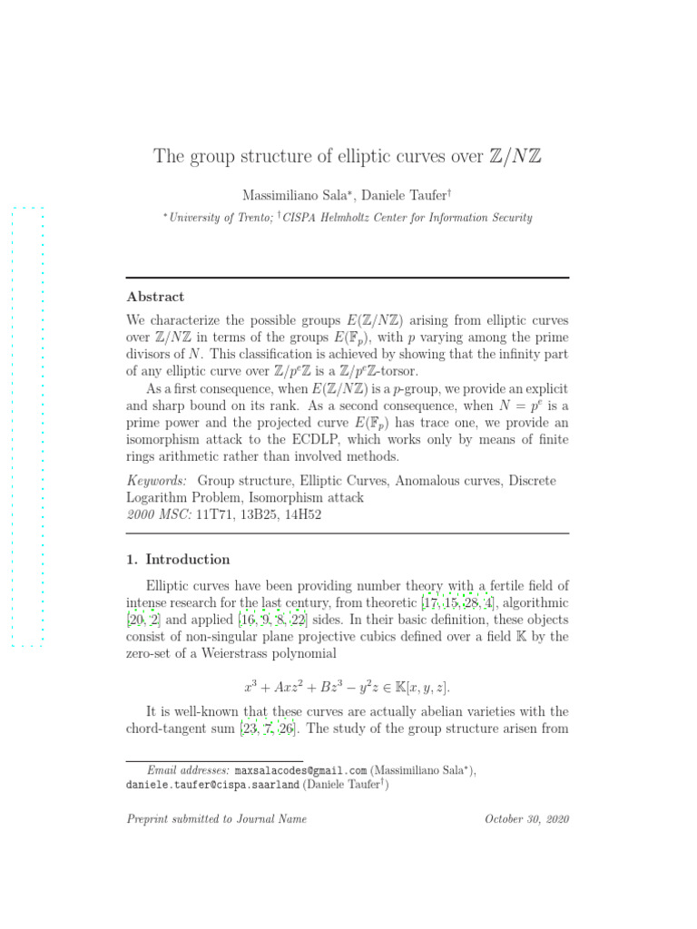 The Group Structure of Elliptic Curves Over ZNZ | PDF