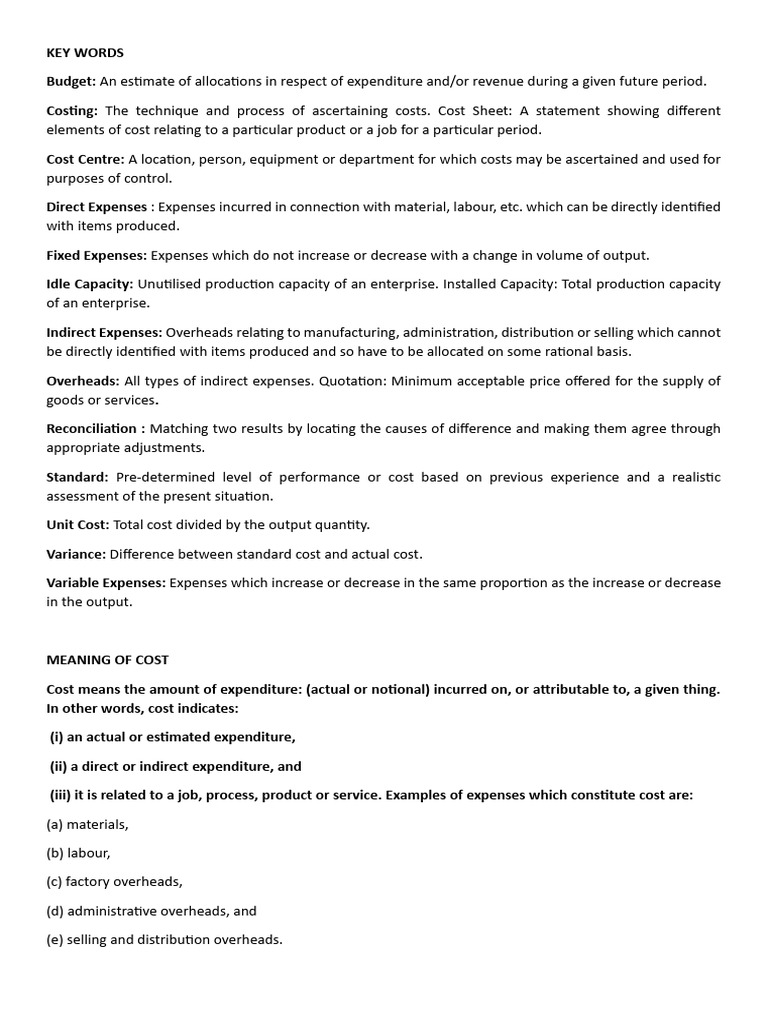 Costing Notes Print Out | PDF