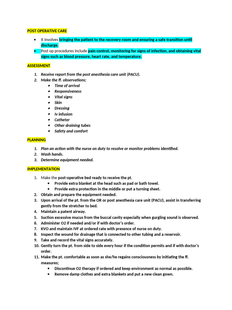 Post Operative Care | PDF