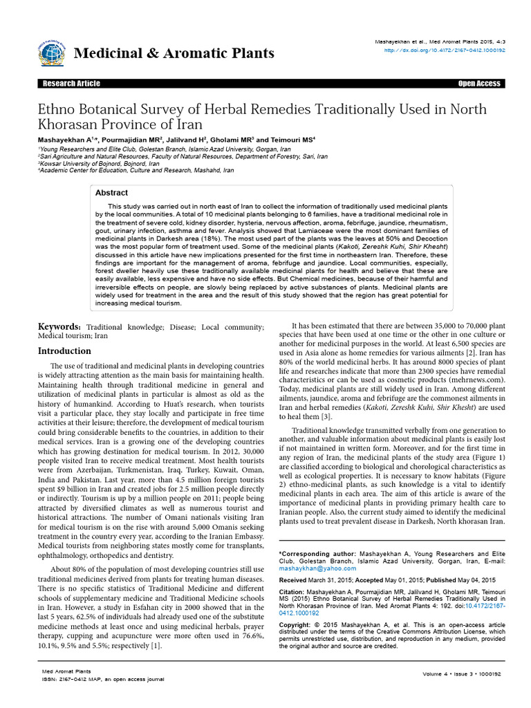 Ethno Botanical Survey of Herbal Remedies Traditionally Used in North | PDF