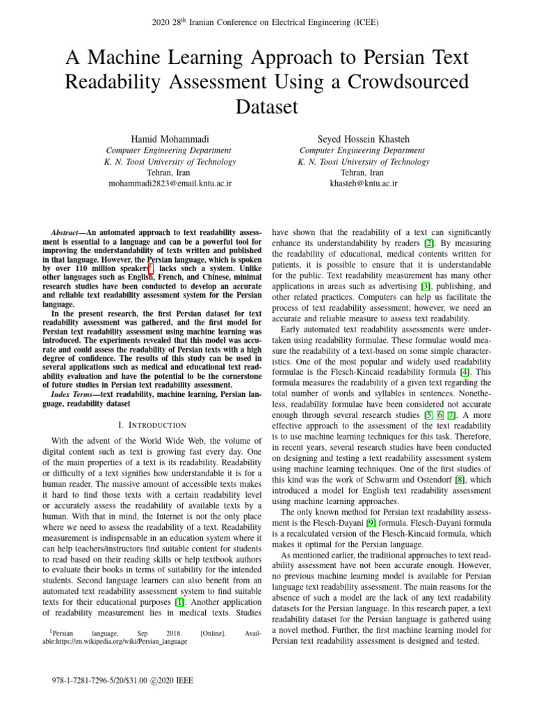 A Machine Learning Approach To Persian Text Readability Assessment ...