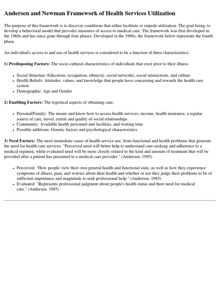 Andersen's Model of Health Utilization | PDF | Health Care ...