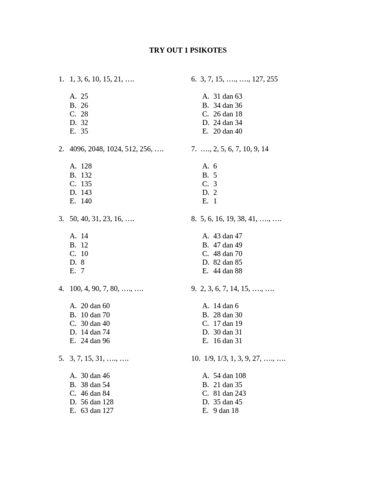 Try Out 1 Psikotes | PDF
