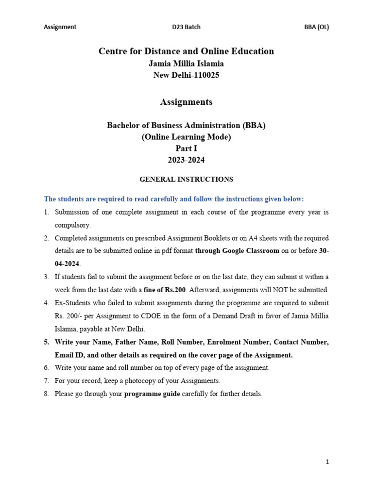 Cdol Assignment Bba Ol Part I 2024march18 | PDF