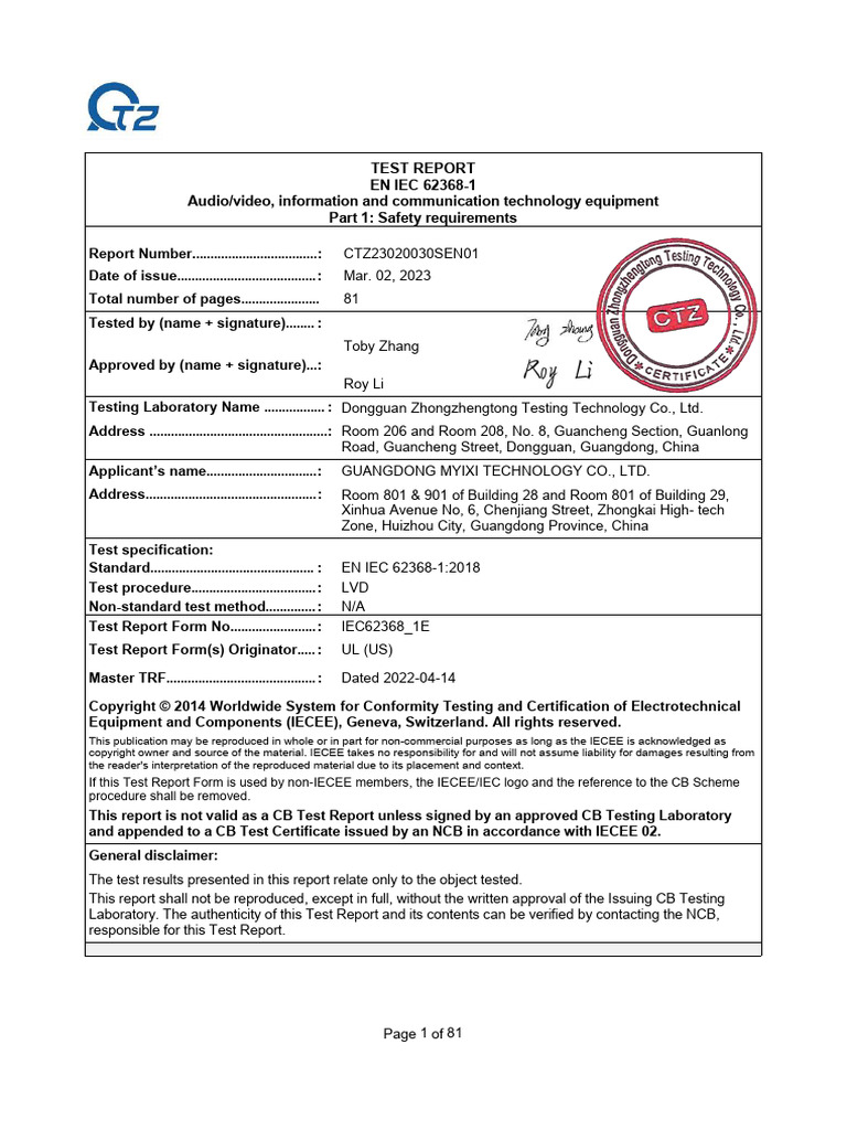 CTZ23020030SEN01 LVD Report (1) - 045324 | PDF