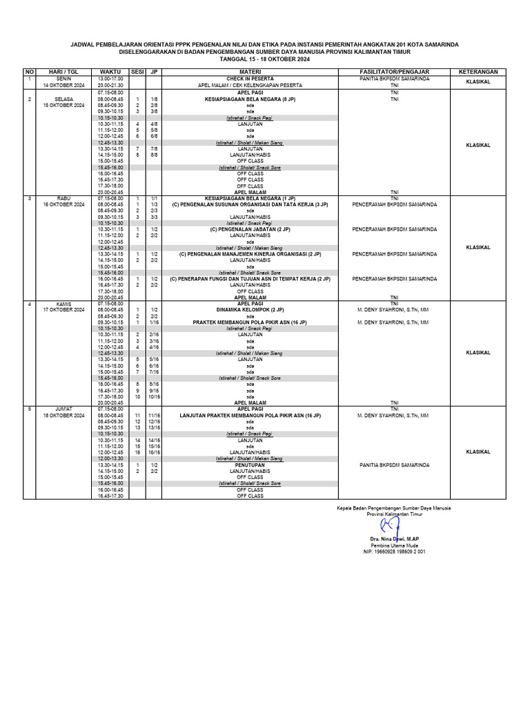 Jadwal Orientasi PPPK Angkatan 201 Samarinda Tahun 2024 | PDF
