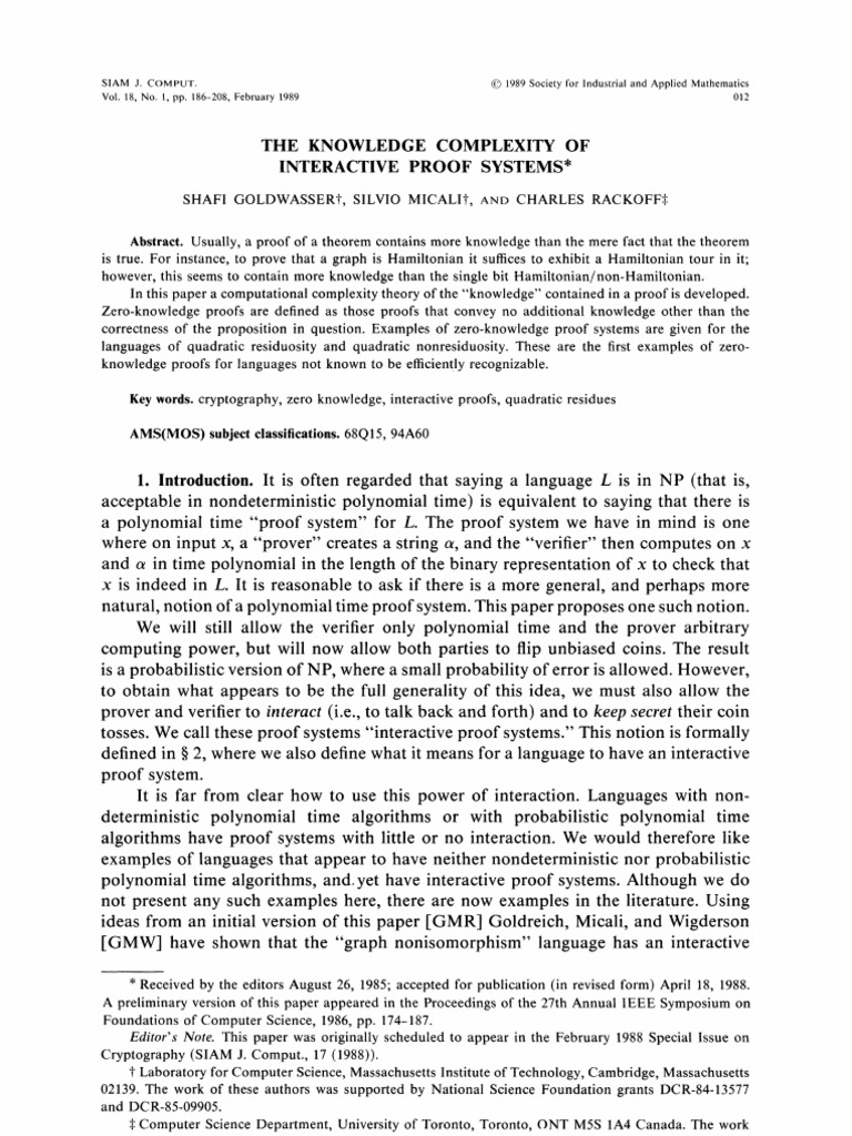 Knowledge Complexity in Interactive Proofs | PDF | Theory Of Computation |  Applied Mathematics