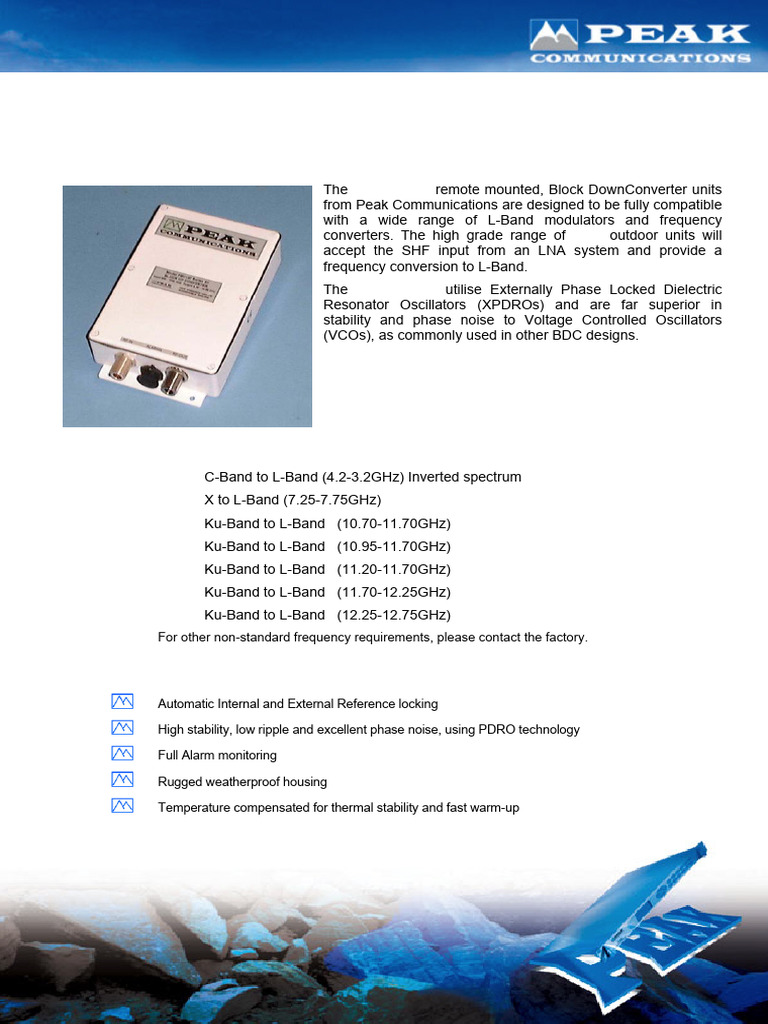 PBDseries SHFto LBand Remote Mounted Block Down Converters | PDF