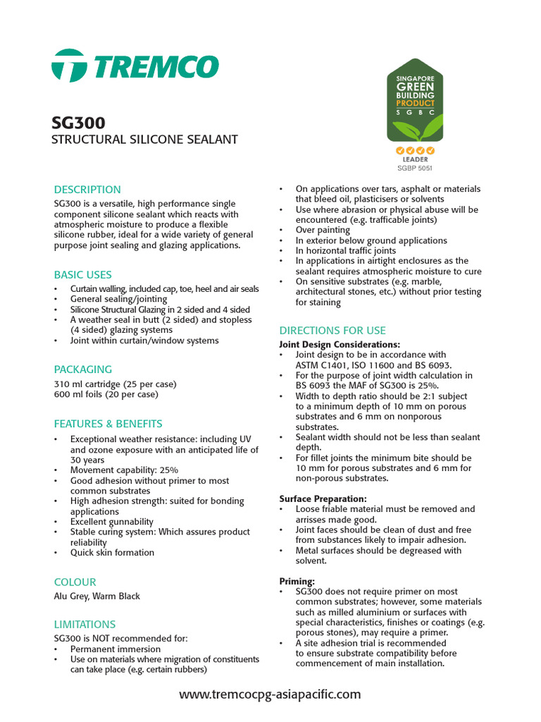 TDS - Tremco CPG APAC - SG300 | PDF