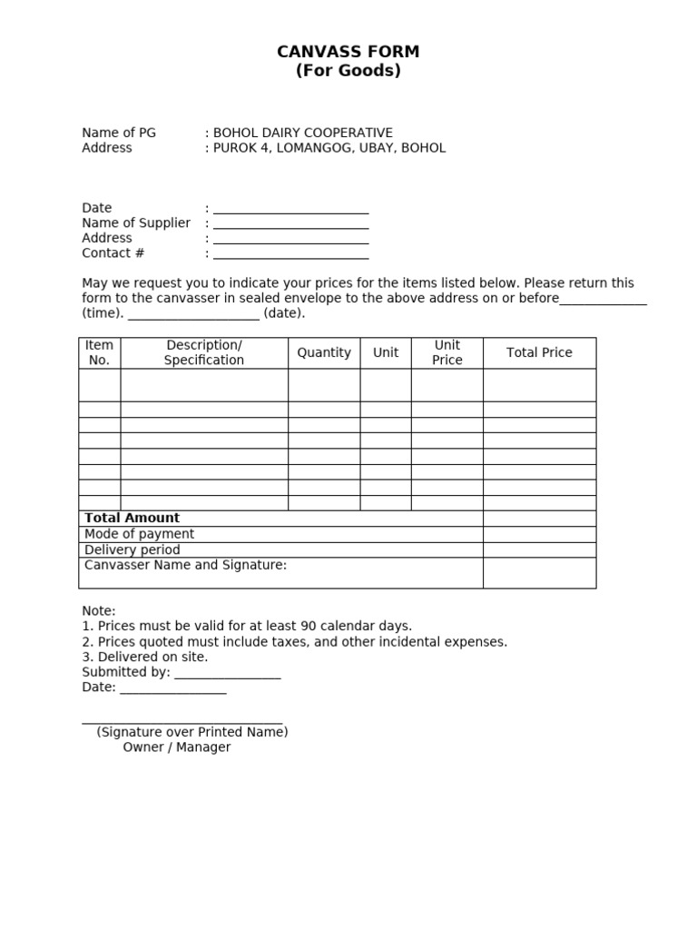 Canvass Form | PDF