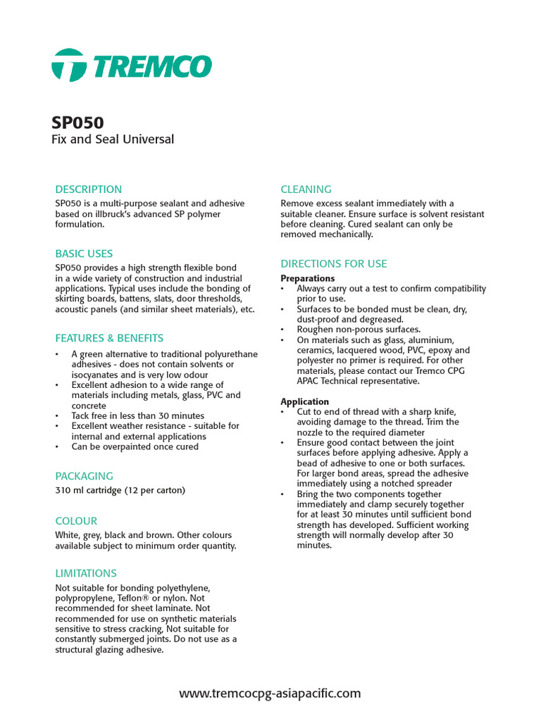TDS - Tremco CPG APAC - SP050 | PDF