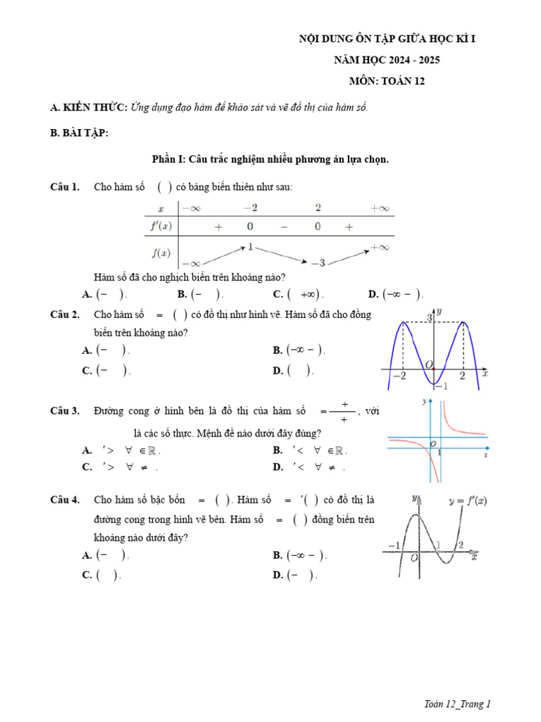 On Tap Giua Ki 1 Toan 12 Nam 2024 2025 | PDF