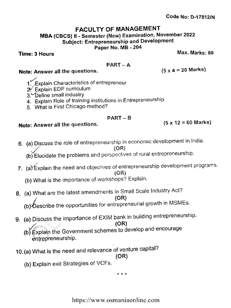 Mba 2 Sem Entrepreneurship and Development D 17812 Nov 2022 | PDF
