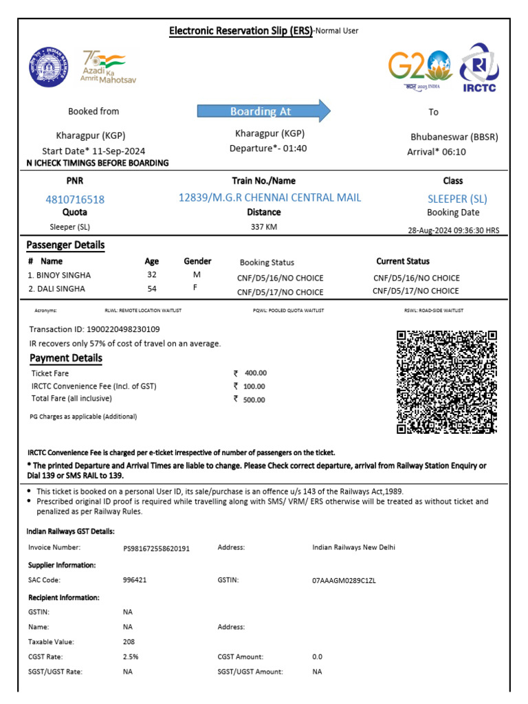 Train Ticket Details & Guidelines | PDF