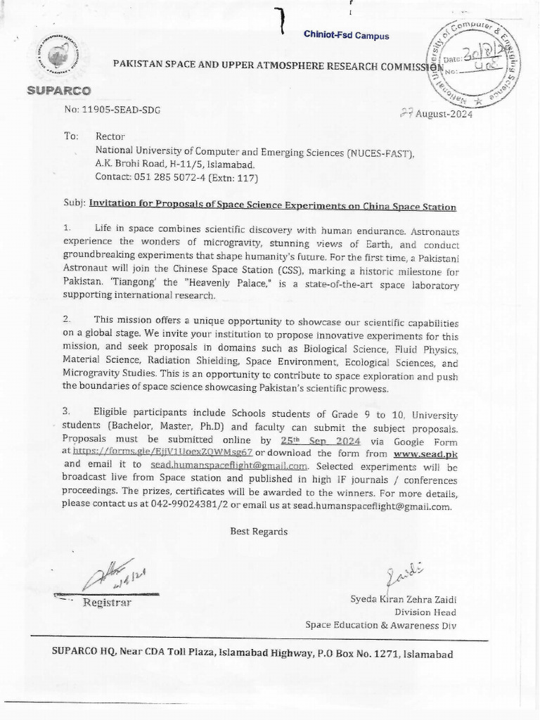 Invitation For Proposal of Space Science Experiments On China Space ...
