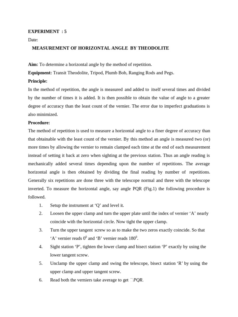 Horizontal Angle Measurement by Repetition | PDF