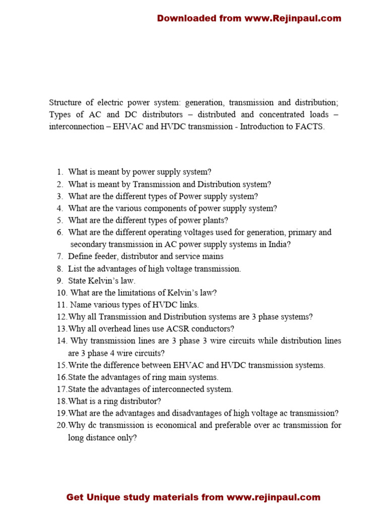 Power System Transmission & Distribution Q&A | PDF | Electric Power ...