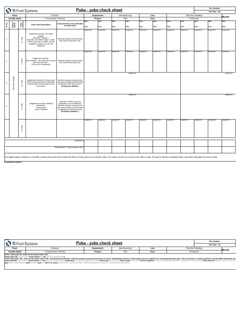 3.welding Line - Poka Yoke - Daily Check Sheet 15 06 24 | PDF ...