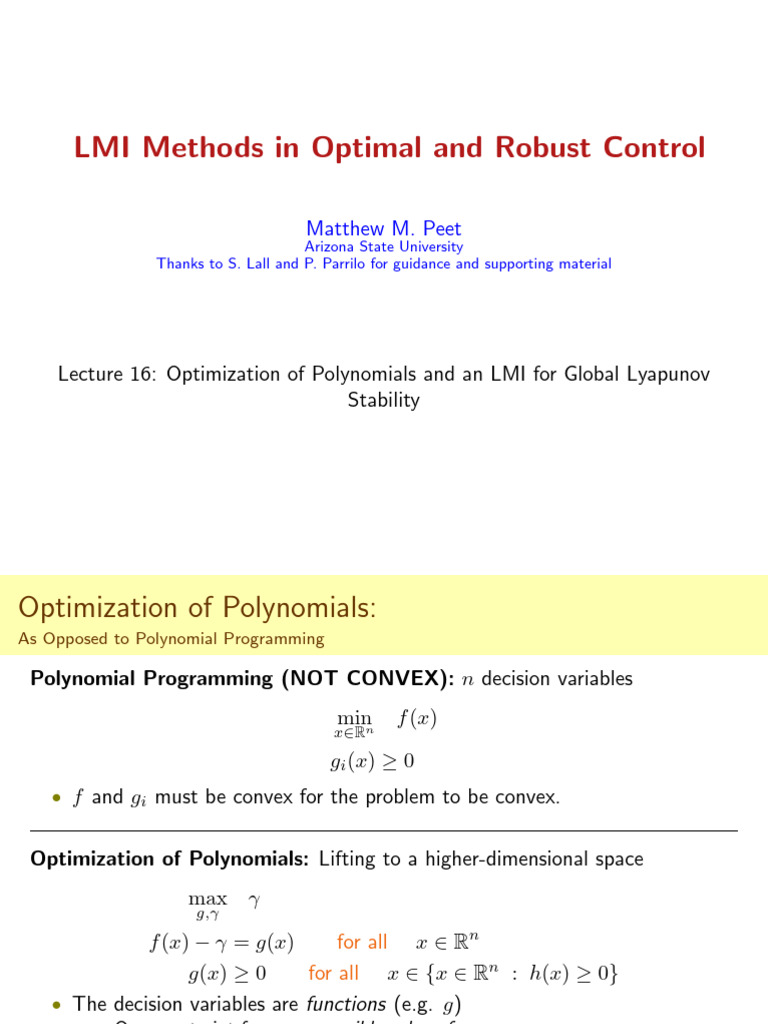LMI Methods for Polynomial Optimization | PDF | Mathematical ...