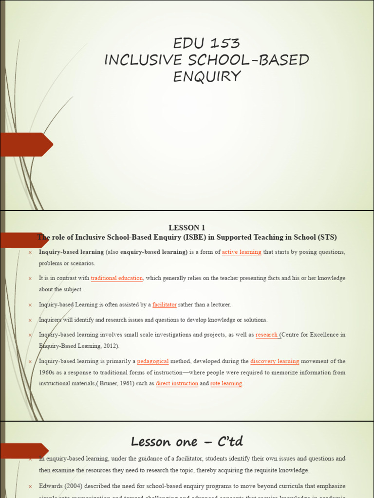 Inclusive School-Based Enquiry Overview | PDF | Learning Disability ...
