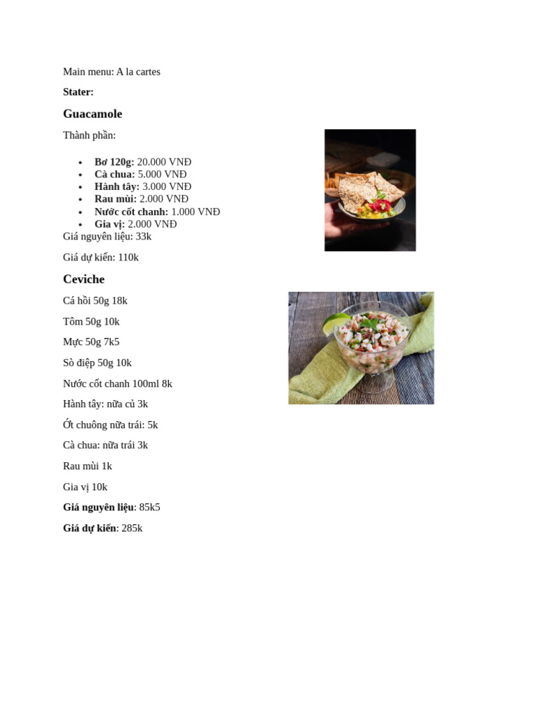 Menu Ala Carte | PDF