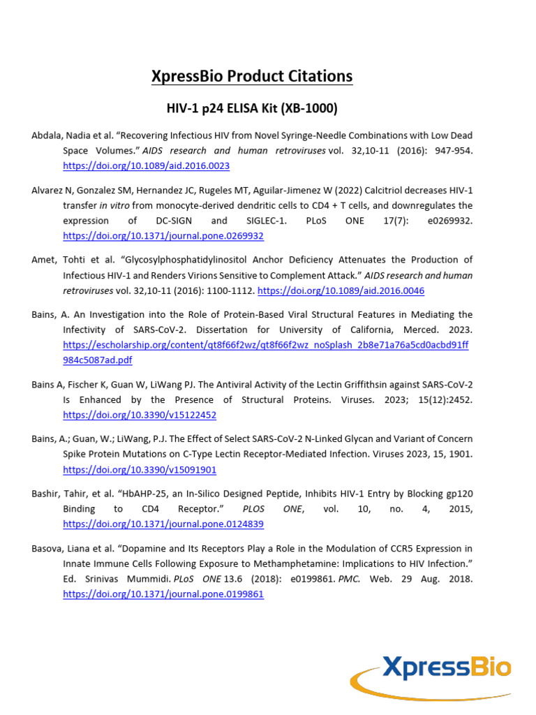 XpressBio Product Citations 8.15.2024 | PDF | Hiv | Clinical Medicine