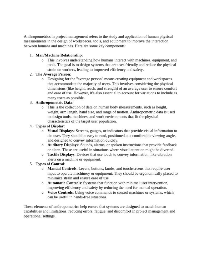 Anthropometrics In Project Management Pdf Usability Anthropometry