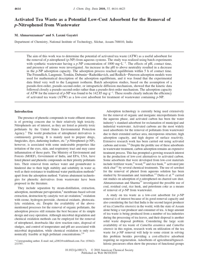 Activated Tea Waste for p-Nitrophenol Removal | PDF | Adsorption ...