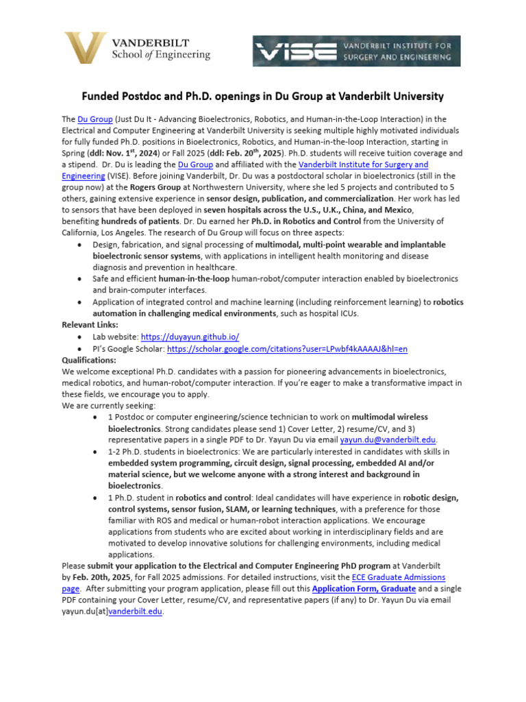 Postdoc and Ph.D. Openings in Du Group | PDF | Doctor Of Philosophy ...