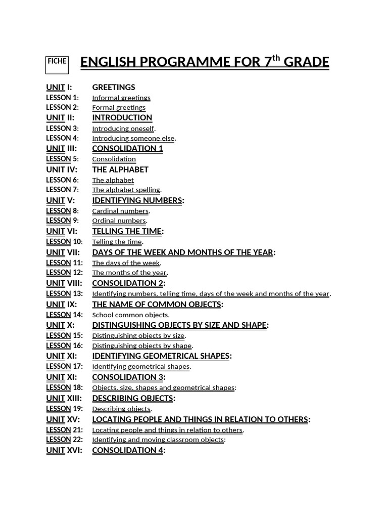 7th Grade English Curriculum Overview | PDF | Shape | Classroom