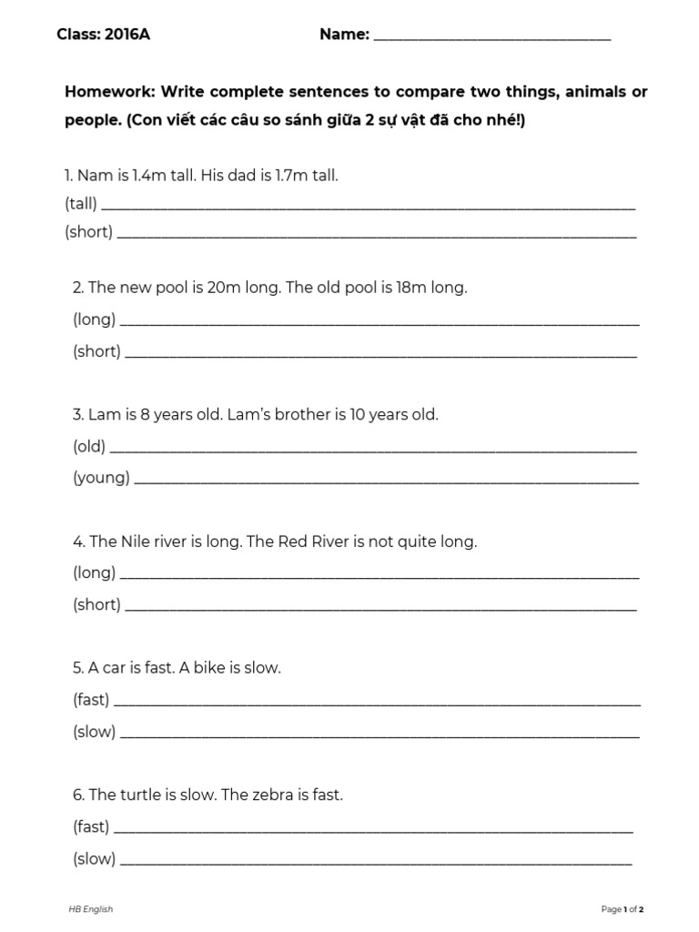Comparative Sentences Homework Guide | PDF | Computers
