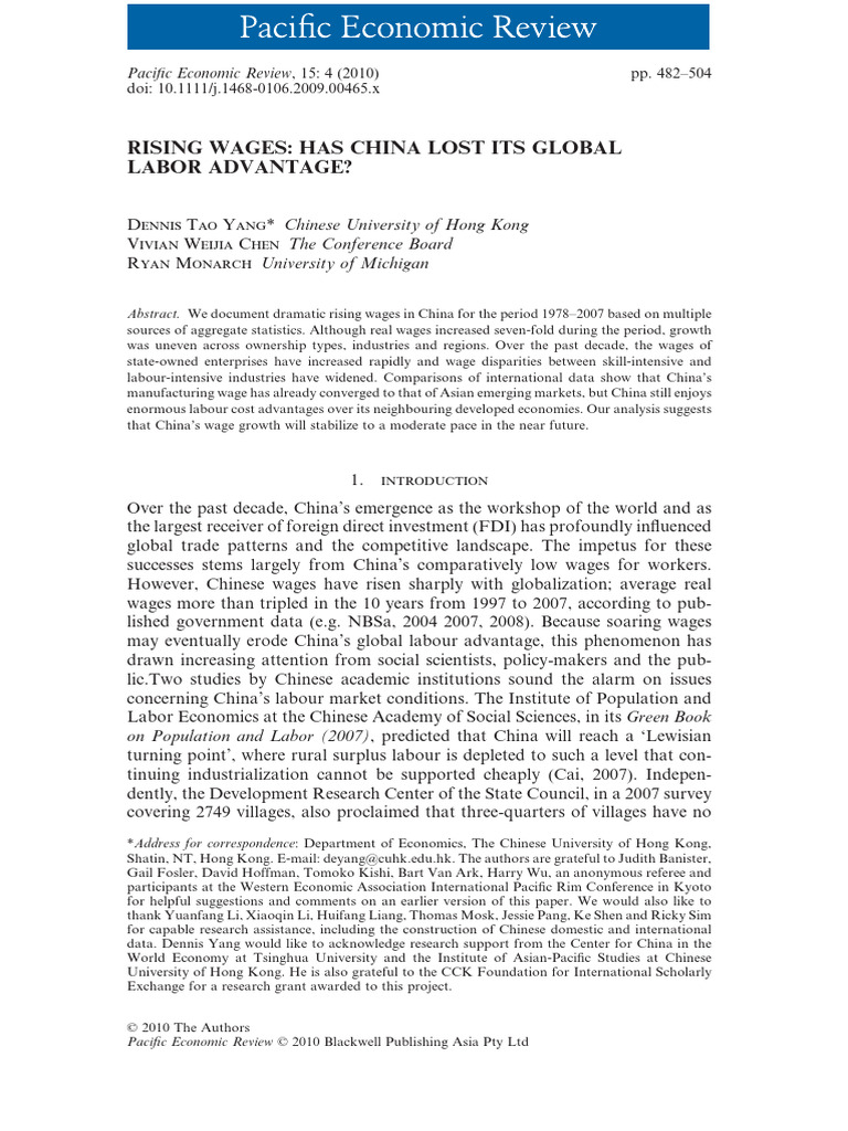 China's Rising Wages and Labor Trends | PDF | Cost Of Living | Labour ...