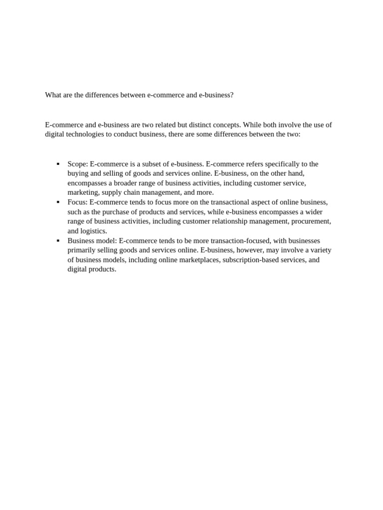 What Are The Differences Between E Commerce And E Business Pdf