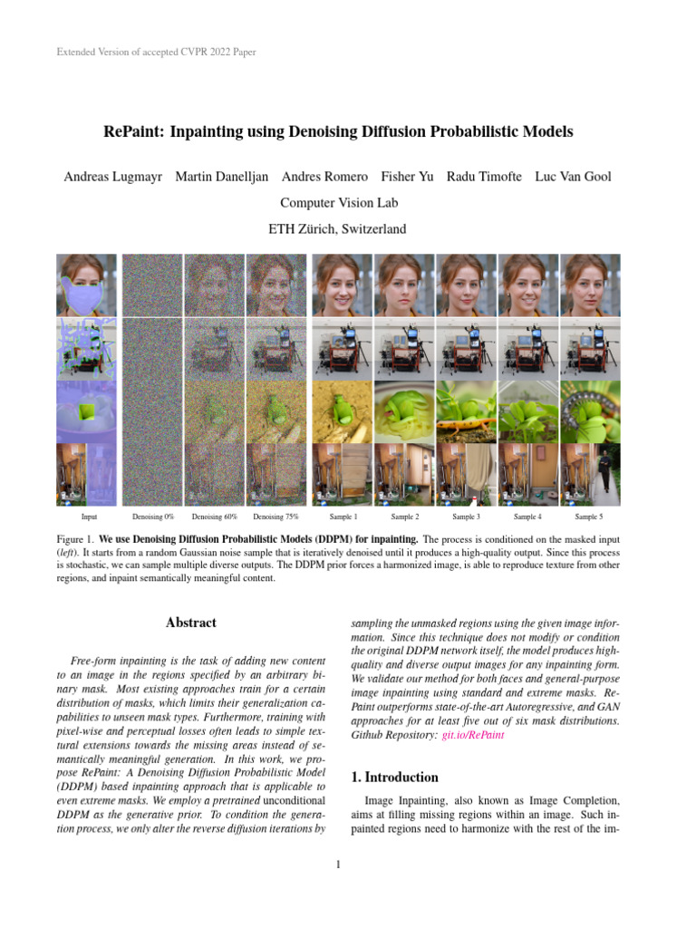 RePaint: Diffusion-Based Image Inpainting | PDF | Applied Mathematics
