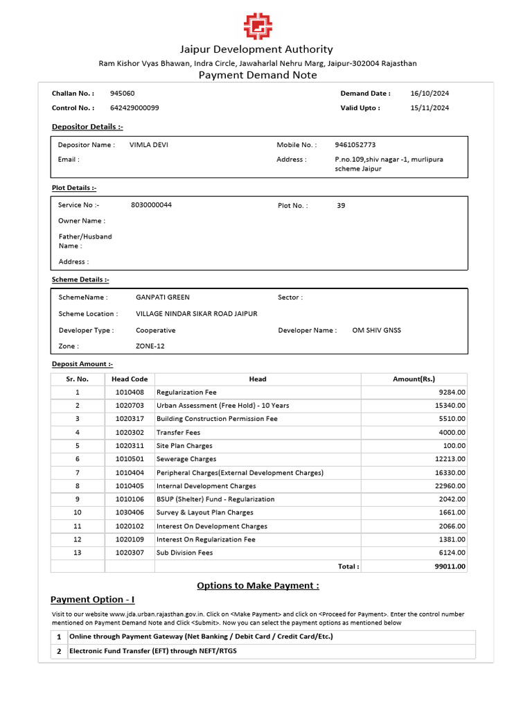 JDA Payment Demand Note Details | PDF | Banks | Service Industries