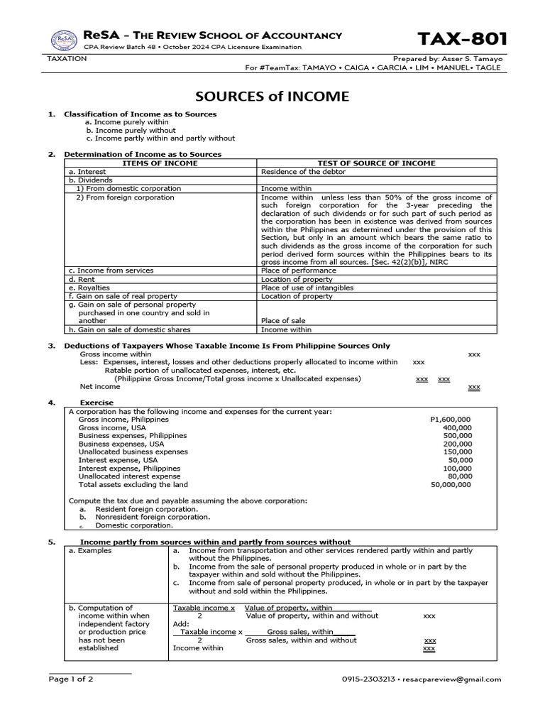 Taxation: Sources of Income Guide | PDF | Lease | Gross Income