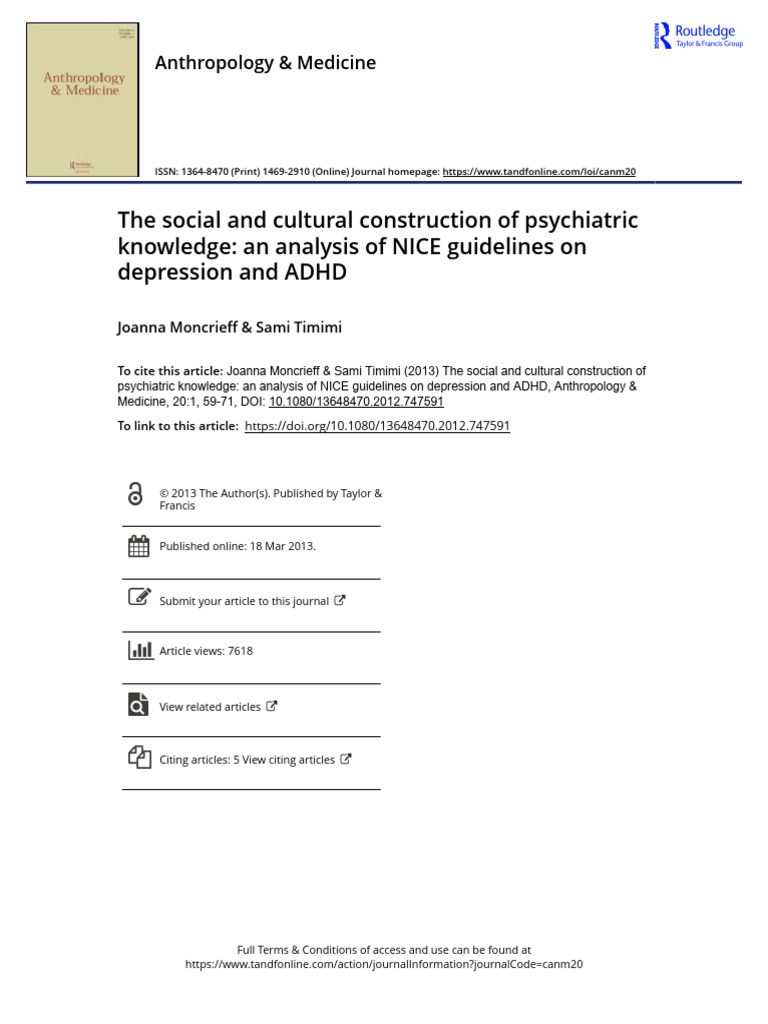 The social and cultural construction of psychiatric knowledge an