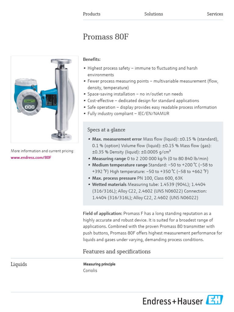 Endress-Hauser_Promass_80F_EN | PDF | Density | Flow Measurement