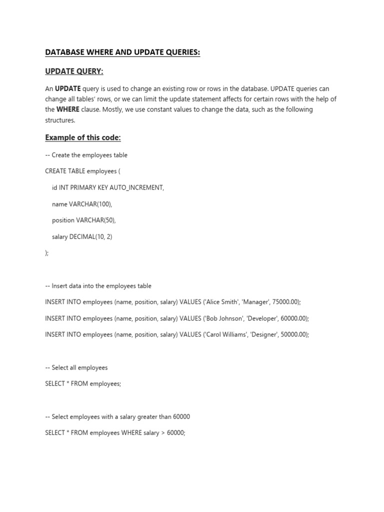 Database Where and Update Queries | PDF