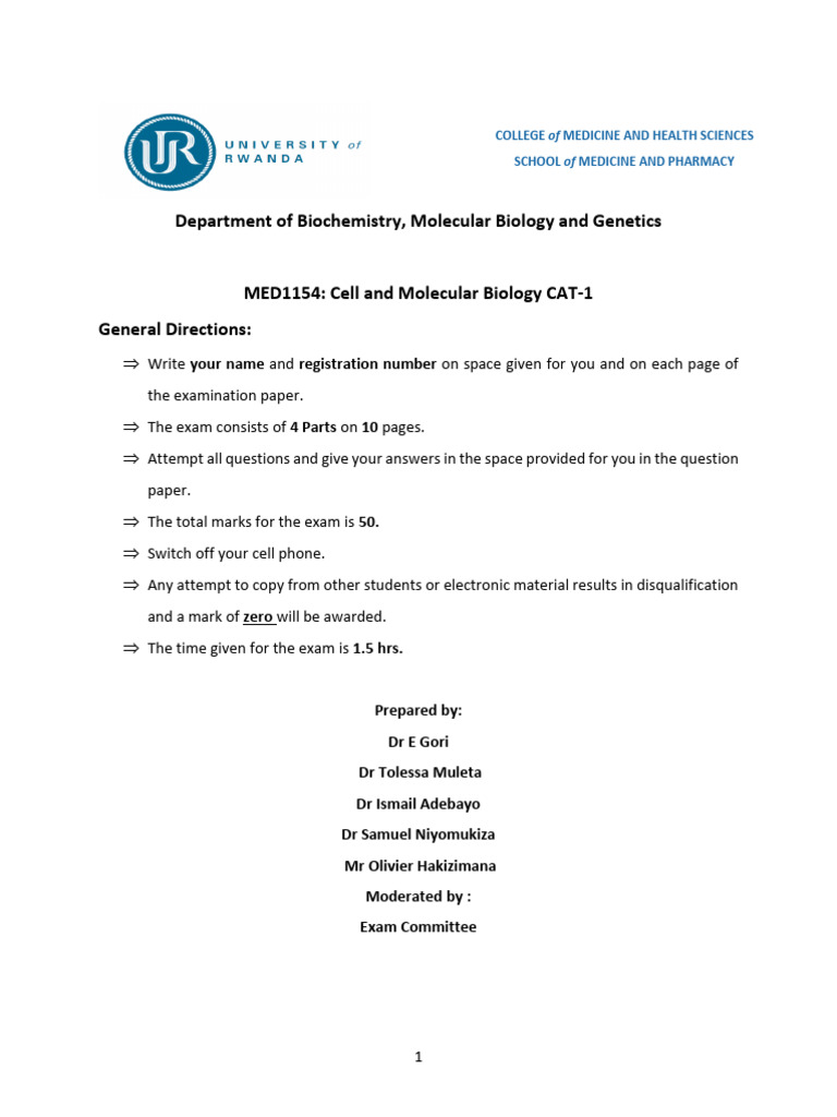 Cell and Molecular Biology Exam Guide | PDF | Cell (Biology) | Cell ...