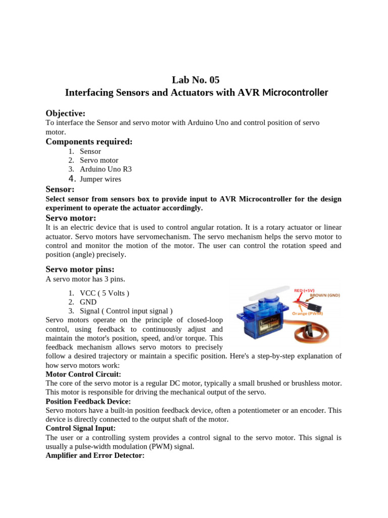Interfacing Sensors with Servo Motors | PDF | Servomechanism | Electric ...