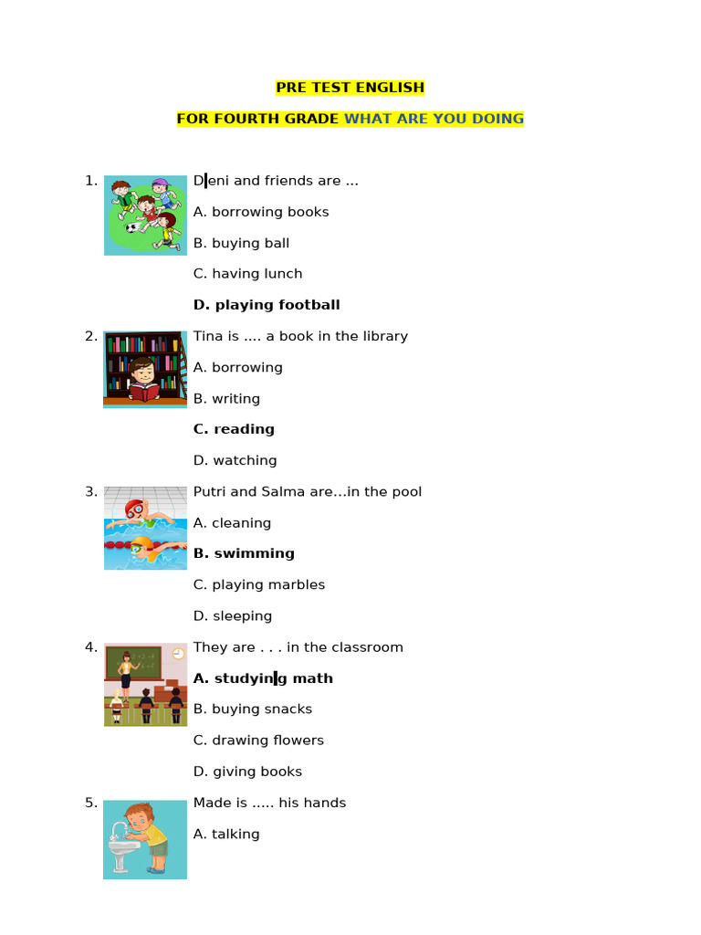 Pre Test English Kelas 4 | PDF | Language Arts & Discipline
