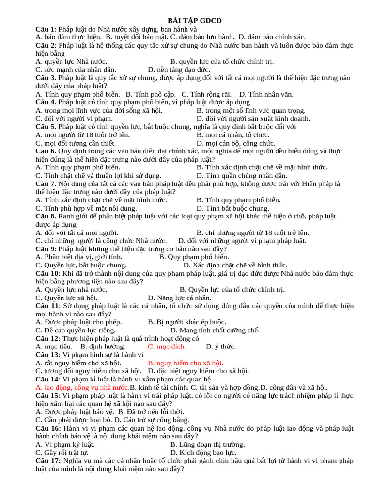 Bai Tap GDCD 12 - HS | PDF